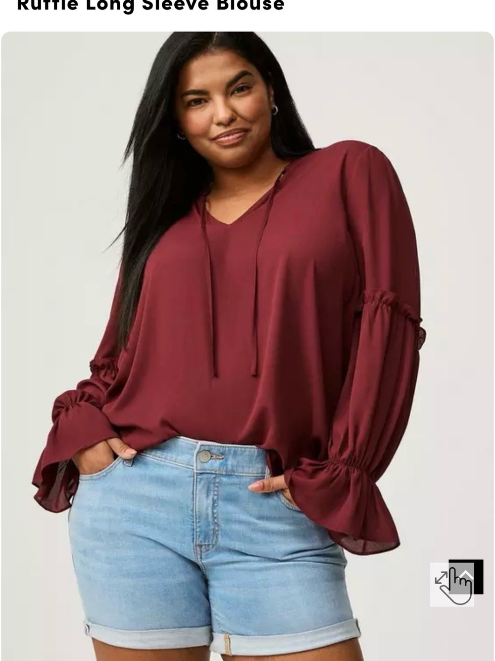 Torrid Ruffled Long Sleeve V-Neck Blouse - Burgundy
